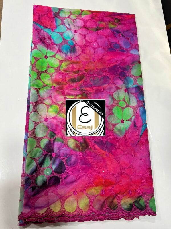 Printed Swiss Voile with Ebroidery